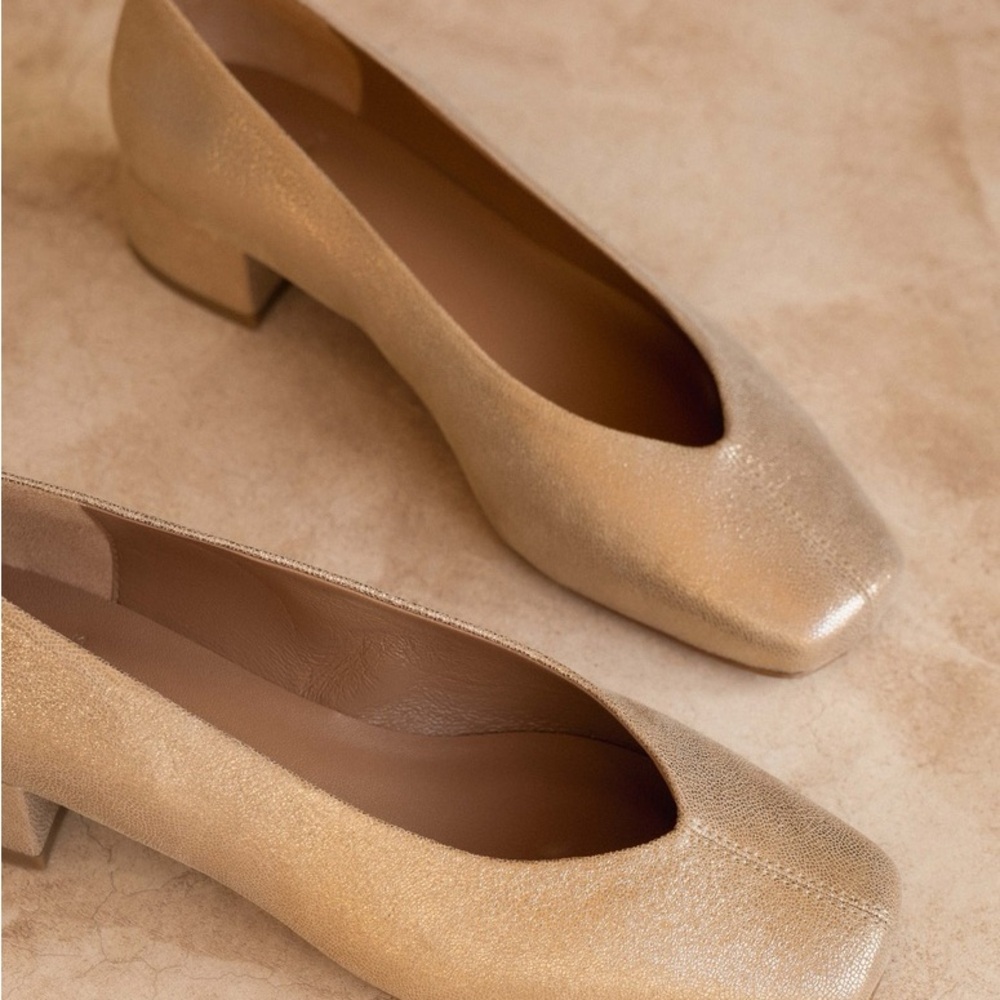 Bobbies Zelie Classic Square-Toe Low Heel Flats in Beige - Picture 3 of 10